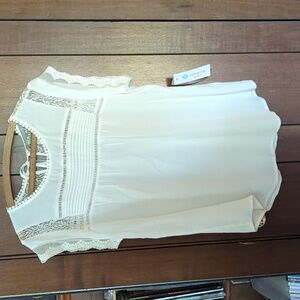 DANIEL RAINN WHITE BECRU LACE-DETAIL BLOUSE NWT
